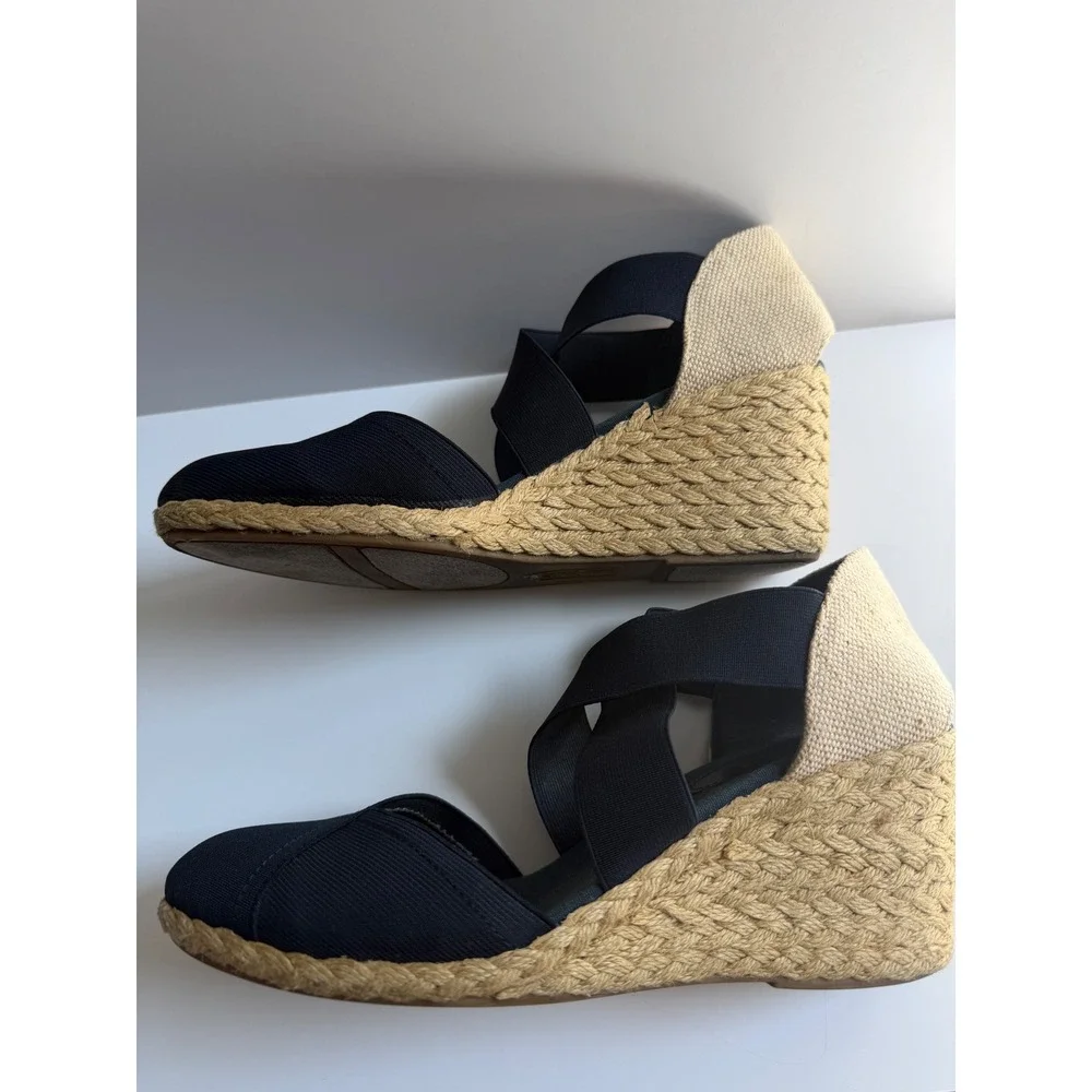 Lauren Ralph Lauren Navy Blue Elastic Strap Espadrille Wedge Sandals SZ 9.5